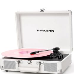 Record Player with Built-in Stereo Speakers 3-Speed Bluetooth Portable Suitcase Vinyl Record Player Treble & Bass Gain Belt Drive Vintage Turntable AU