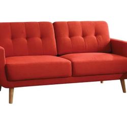 MID CENTURY MODERN RED LINEN SOFA