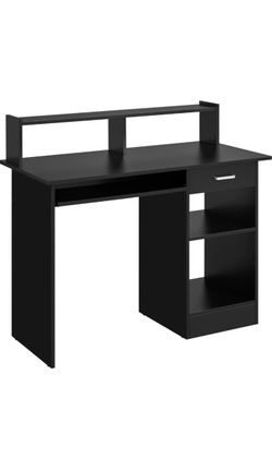 Black Computer Desk with Hutch and Storage