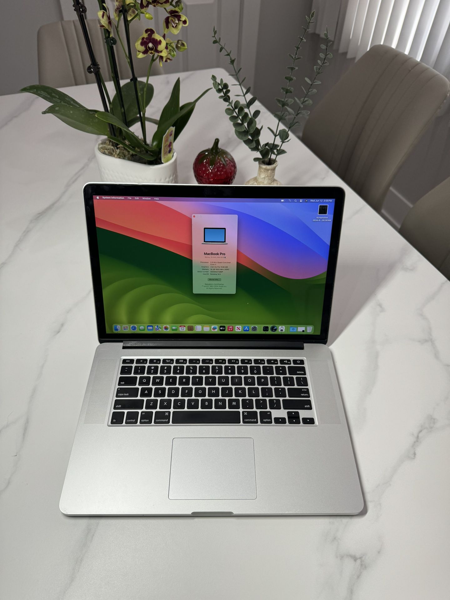 Apple MacBook Pro 15" RETINA 16GB 512GB SSD MACOS SONOMA(latest)
