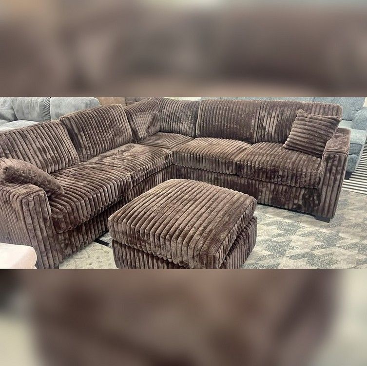 99 x 99 inch Corduroy sectional sofa with ottoman