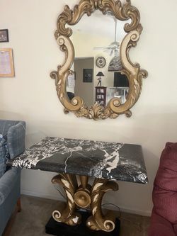 Marble top with giltwood base