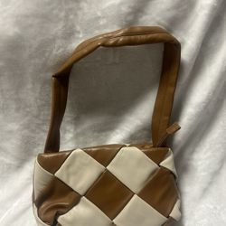 ASOS brown tan quilted weaved small handbag purse