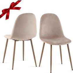 one little damage on seat Velvet Dining Chairs Set of 2 - Kitchen Chairs with Metal Legs for Living, Bedroom, Restaurant - Warm Grey Chairs for Dining