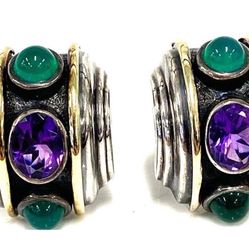 FREE SHIPPING! David Yurman 925 Sterling Silver & 14k Gold Renaissance Hoop Earrings 21g 