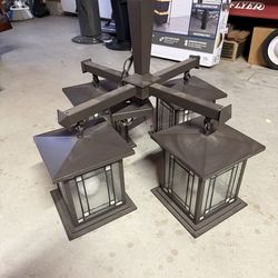 Mission Style 4-Light Bronze Chandelier – Seeded Glass