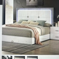 Brand new Queen Bed In White Color With LED Light