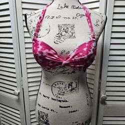 Pink and white tie dye push up bikini top with adjustable hook closure