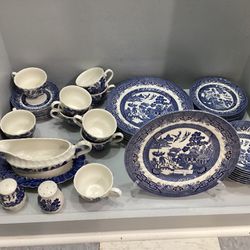 Modern Blue Willow China Collection, 52 Pieces, Details In Description. 