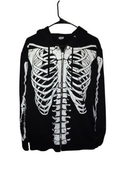 SPIRIT HALLOWEEN - Skeleton Zip Up Hoodie Adult Large Black Sweatshirt Hoodie
