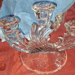 Fostoria Navarre 3 Light Crystal Candlestick (Baroque Shape) 6 Inches Tall P8R510