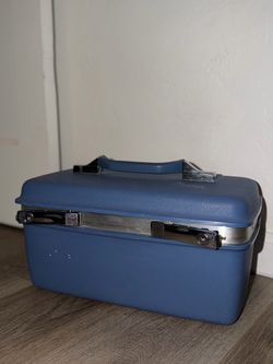 Vintage Samsonite Montbello II Train Case Blue Vanity Case with Mirror + Zipper Pouch