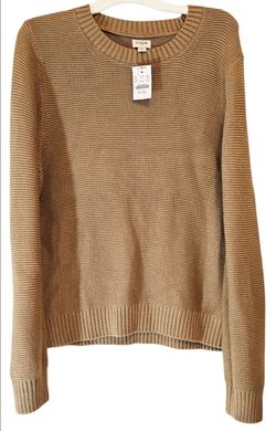 NWT J.Crew Women's XXL Camel Textured Crewneck Cotton Knit Sweater Tan Pullover