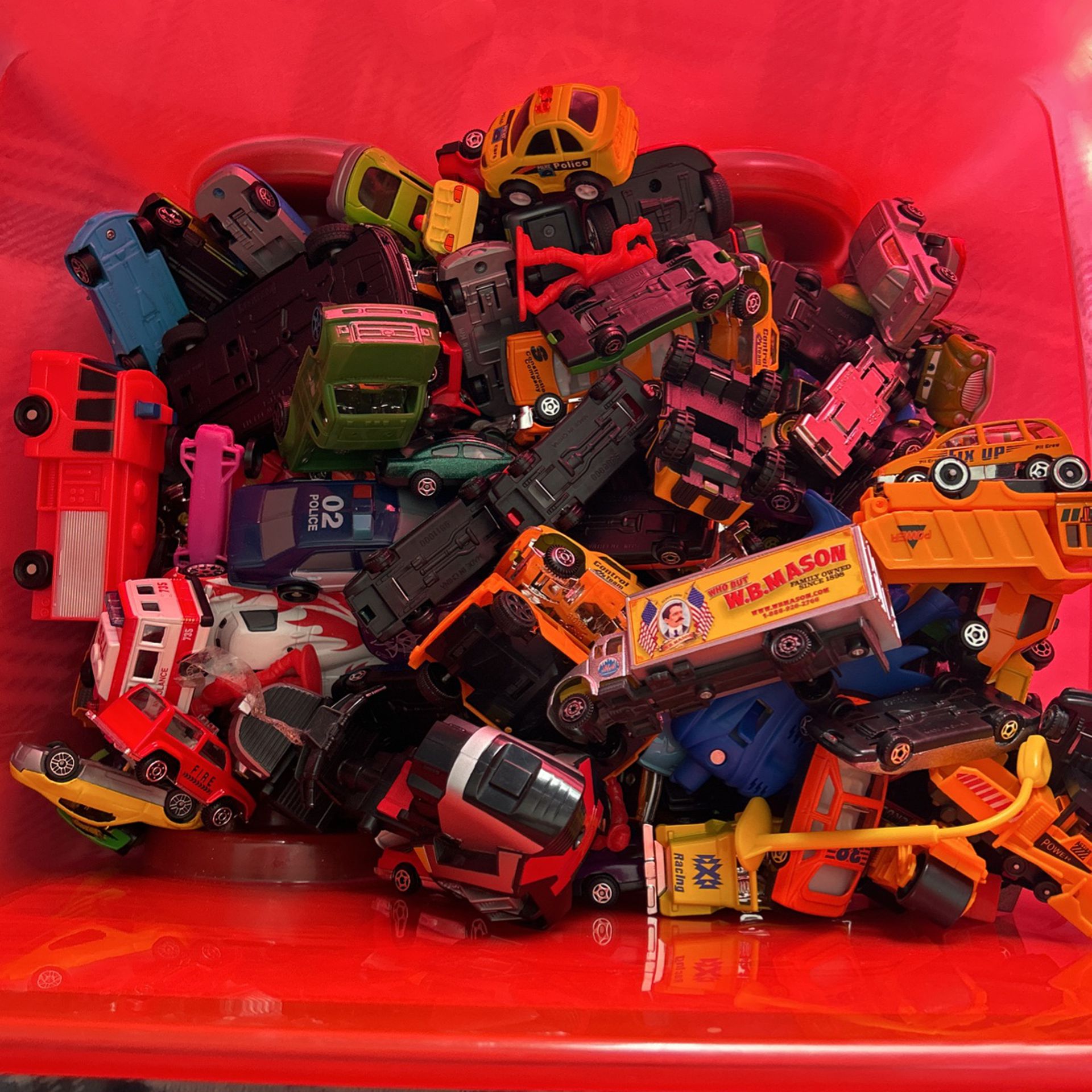 Bin of toy cars