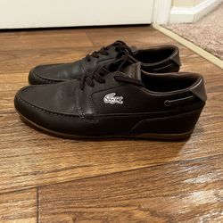 LACOSTE Dreyfus SPM Brown Leather Loafers Logo Boat Shoes.