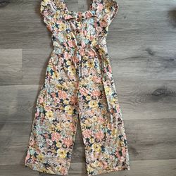 •Girls Boho Flower Print Shirred Cami Jumpsuit.
