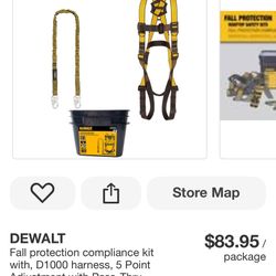 DEWALT Fall protection compliance kit with, D1000 harness, 5 Point Adjustment with Pass-Thru Chest and Leg Buckles