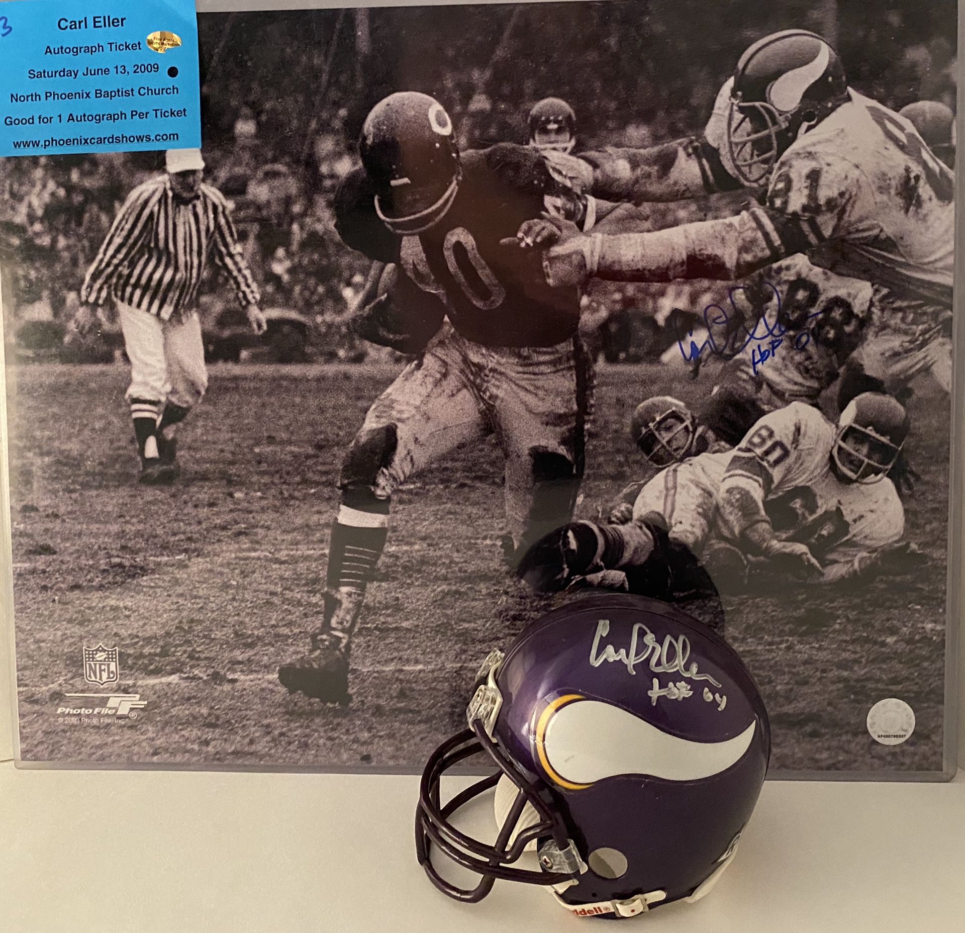 Carl Eller Minnesota Vikings Autographed Mini Helmet w Inscrip / Cert of Auth WOW !!