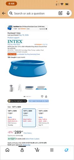 Intex 15’ x 48” Easy Set Pool