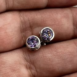 New 925 Sterling Silver Amethyst Stone 7MM Stud Earrings 
