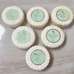 6pc BVLGARI Eau Perfumee Soap Bar 2.6oz Green Tea Round Travel Made In Italy