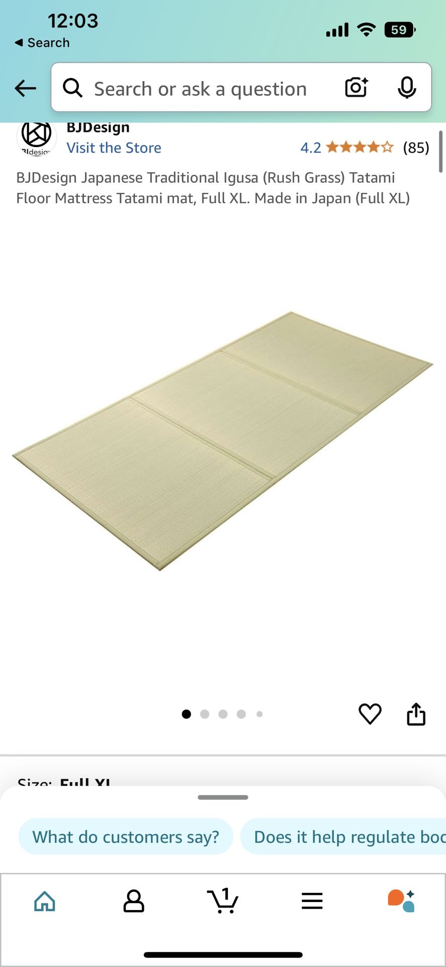 Brand New Traditional Igusa (Rush Grass) Tatami Floor Mattress Tatami mat, Full XL. Made in Japan (Full XL)