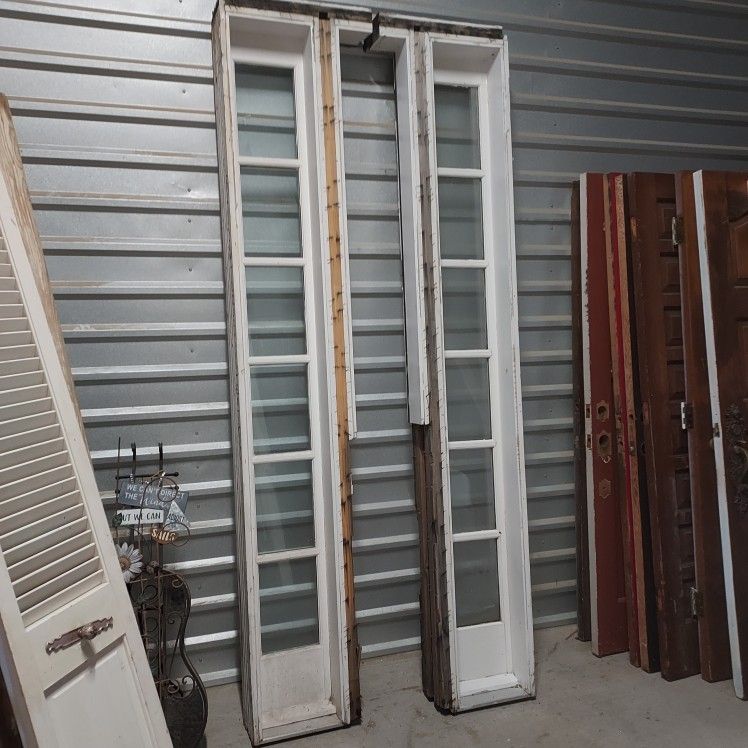 Vintage Solid Wood 6 Lite Exterior Door Sidelights in Frame
