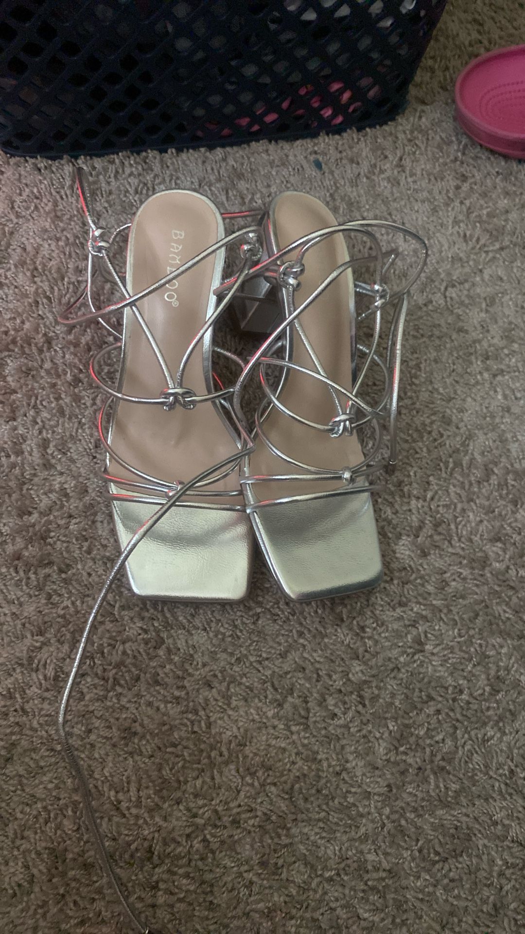 Silver Low Lace Up Heels
