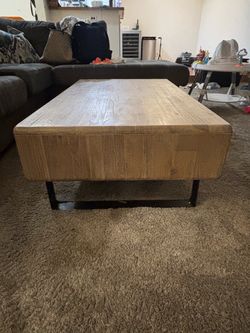 Modern Rustic Wood Coffee Table with Storage Drawers – 46.5” x 27.5”