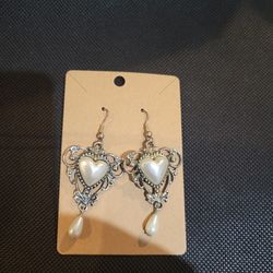 Heart Faux Pearl Earrings 