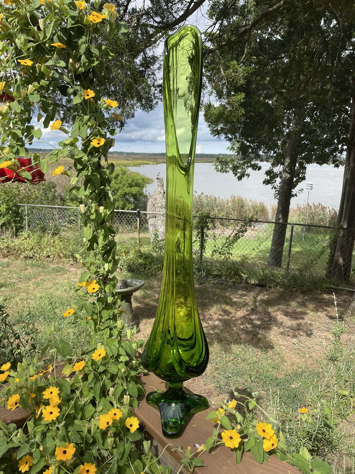 60s Mid Century Green Viking Glass Vase 28.5”