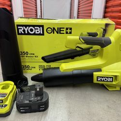 RYOBI ONE+ 18V 100 MPH 350 CFM Cordless Battery Variable Speed Jet Fan Leaf Blower with 4.0 Ah Battery and Charger