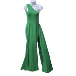 Women's Long Green Dress With Slit, M