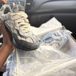 GUCCI Rhyton Leather-Trimmed Monogrammed Supreme coated