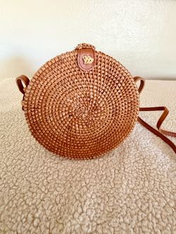Round Woven Rattan Crossbody Bag