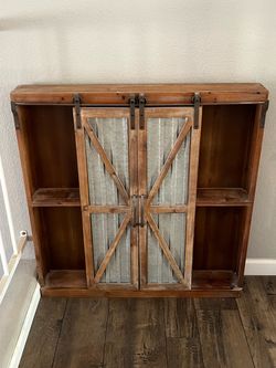 Rustic Wood Shelf with Sliding Barn Doors