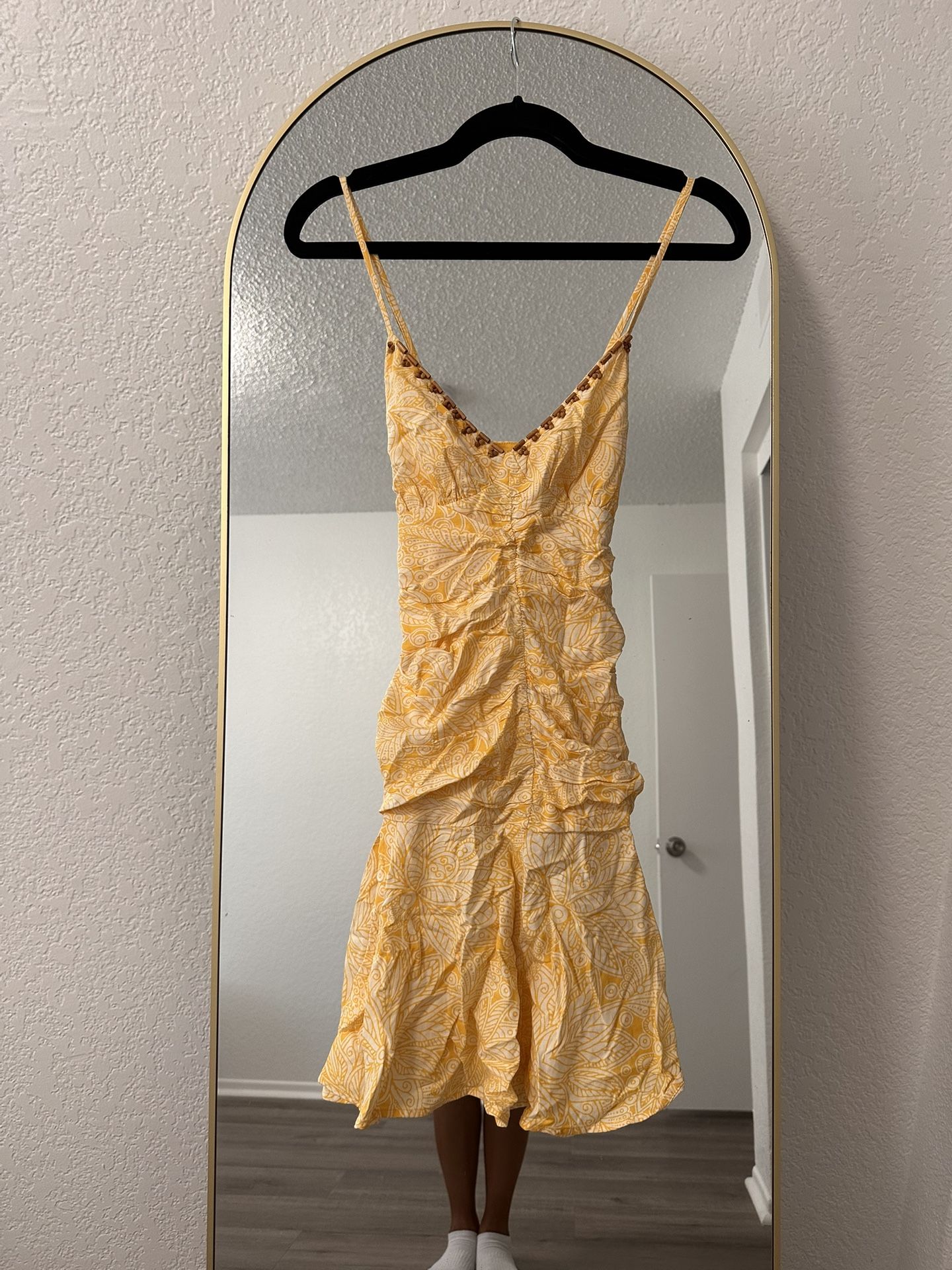 Yellow and White Zara Midi Dress