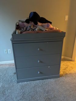 Gray 3-Drawer Dresser with Changing Topper