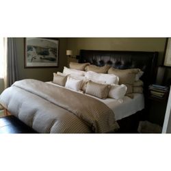 Custom Solid Walnut King Bed – 6 Drawers + Leather Headboard + Mattress & Bedding