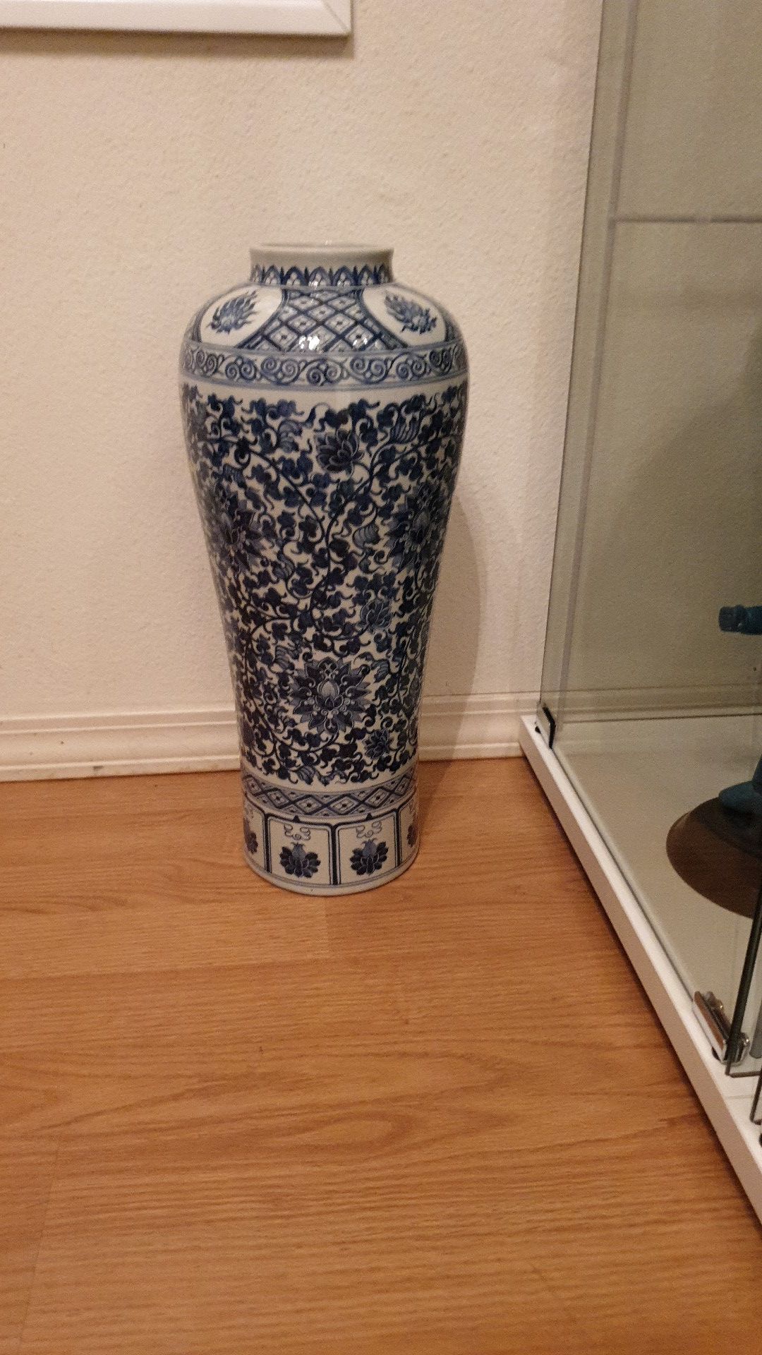 Chinese antique blue porcelain vase high 17"