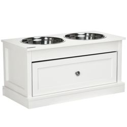 Large Elevated Dog Bowls with Storage Drawer