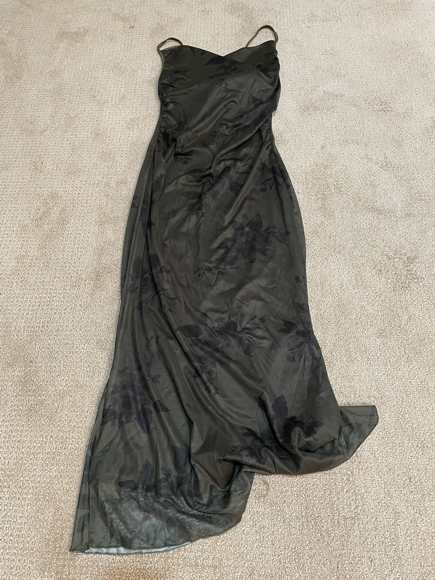 Dress Full Length Army Green Floral Print