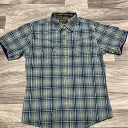 Vintage Wrangler Blue Plaid Western Shirt Men’s M Short Sleeve Pearl Snap
