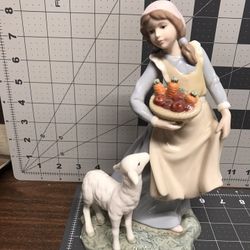 Girl With Basket And Lamb Figurine 