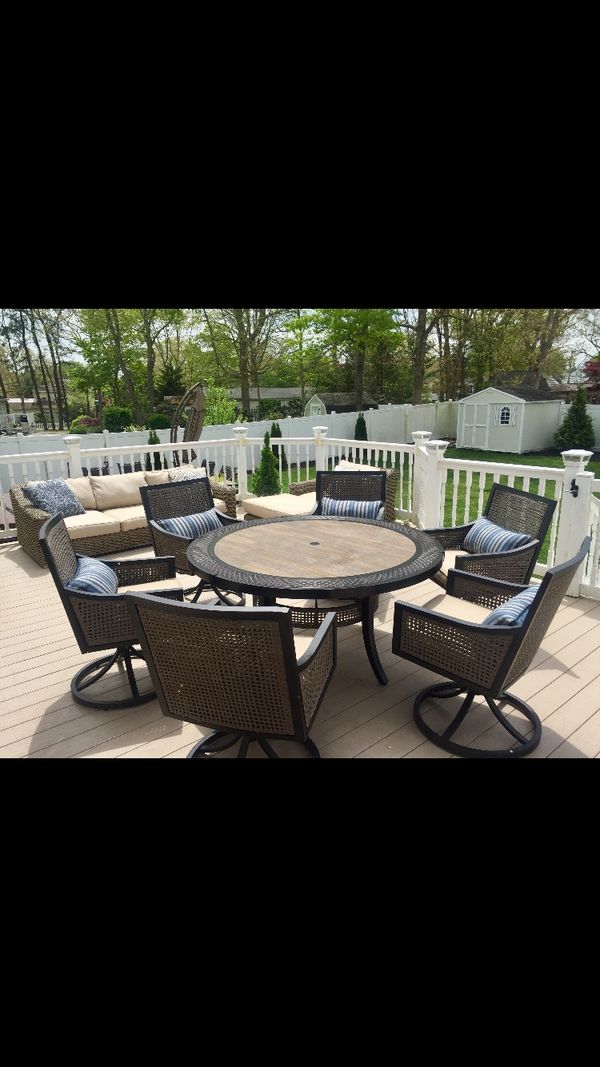 Warehouse sale , high end cast aluminum and slate outdoor outdoor patio dining set with