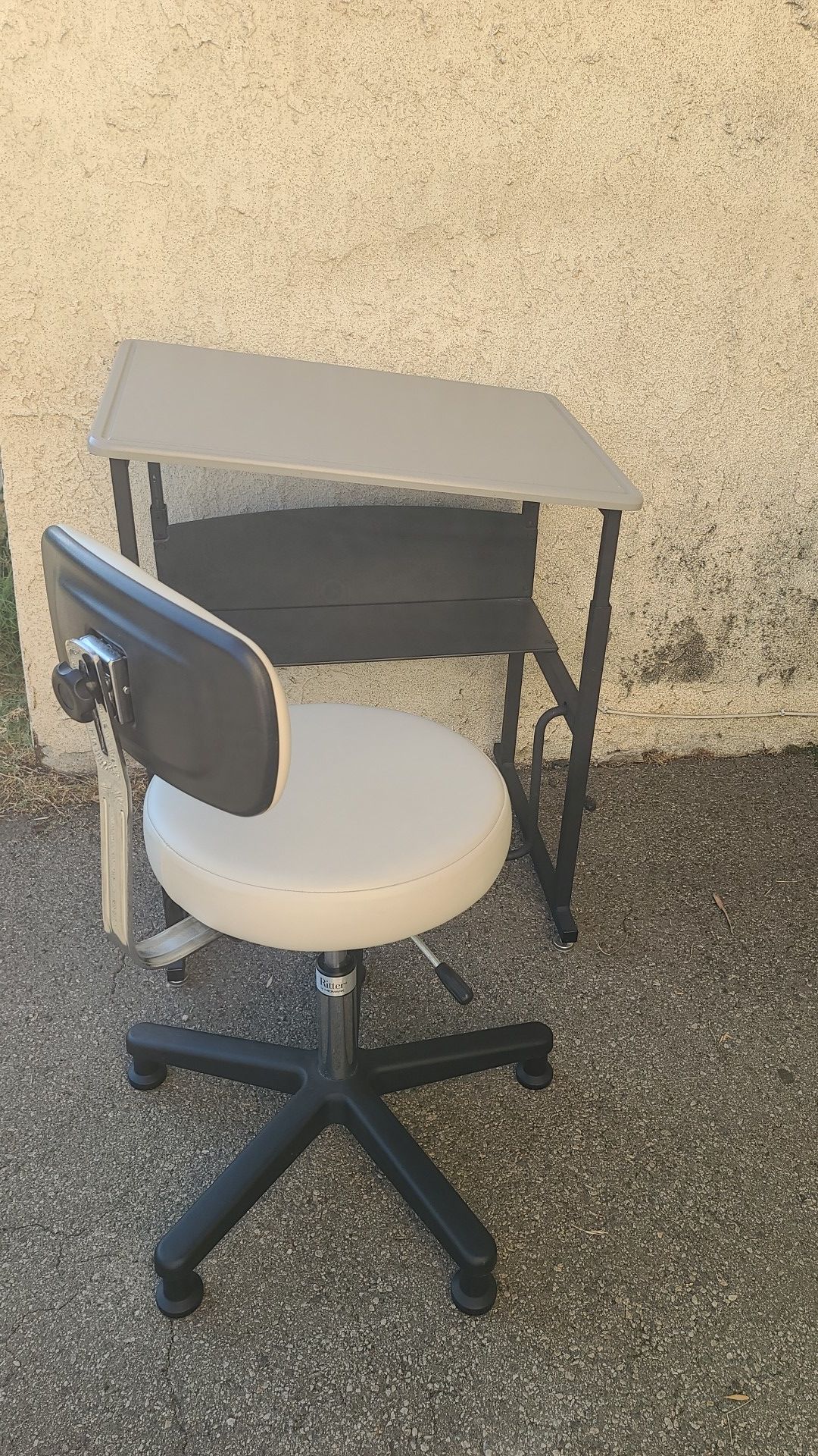 Height adjustable desk and chair