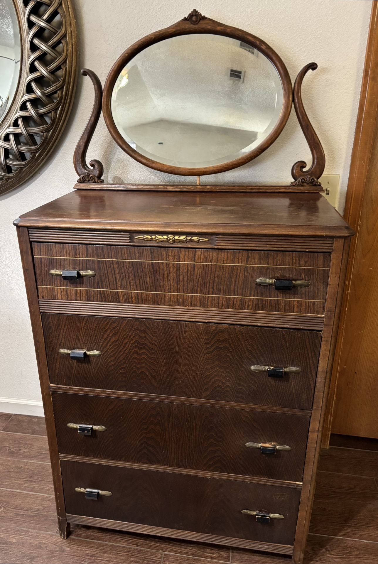 1940s Solid Wood Dresser with Mirror