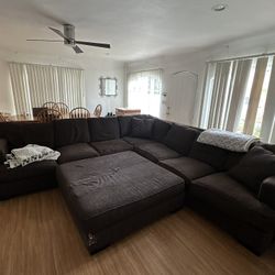 Large Brown Couch with Ottoman