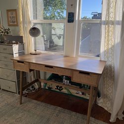 Midcentury Wood & Rattan Desk
