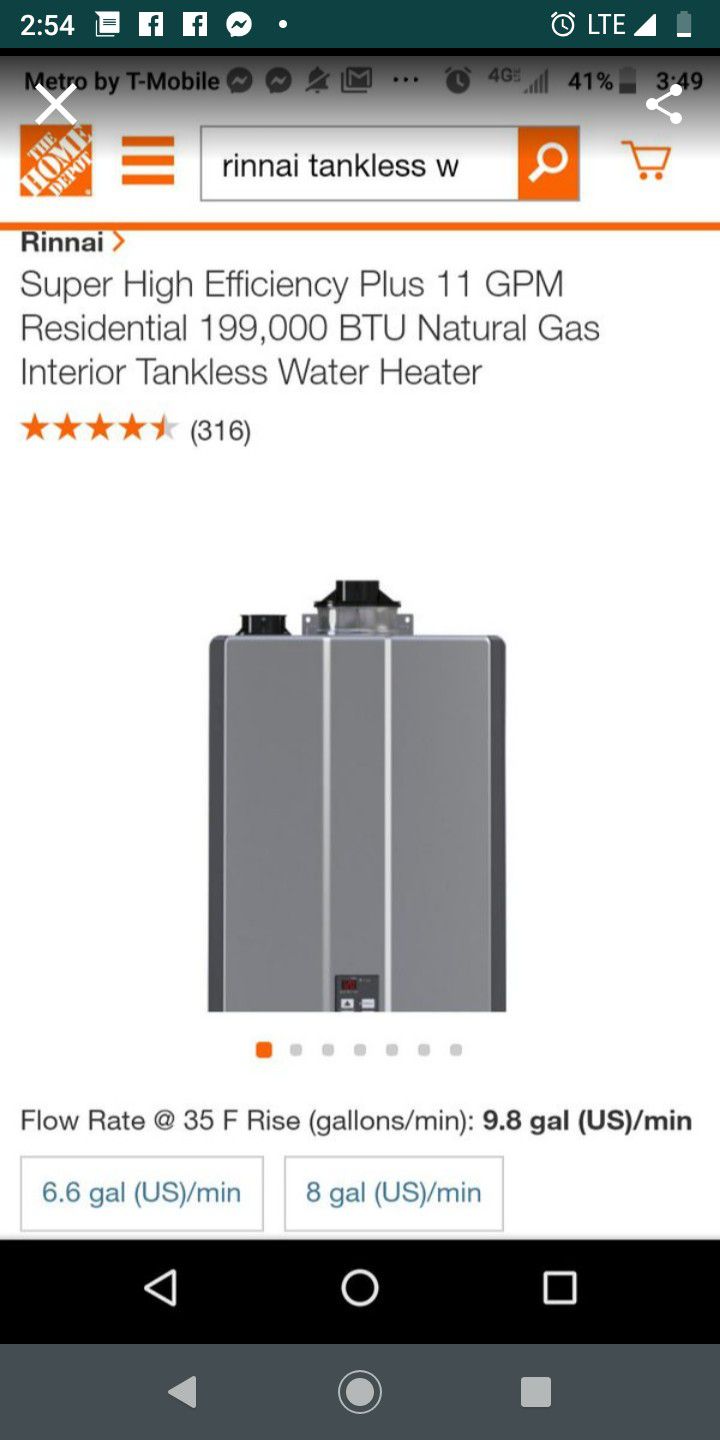 Super High Efficiency Plus 11 GPM Residential 199,000 BTU Natural Gas Interior Tankless Water Heater